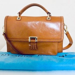 Antonio Melani Zoey Leather Shoulder Satchel Bag Brown